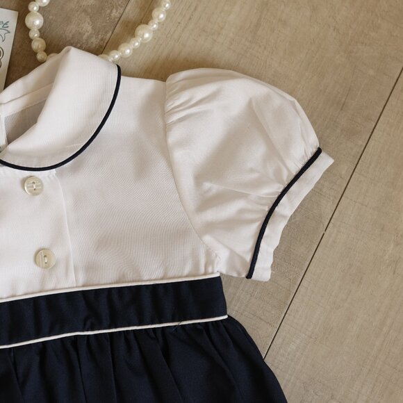 Girl's Navy & White Romper Double Breasted Classic Feltman Brothers NWT 3 Months - Picture 3 of 6